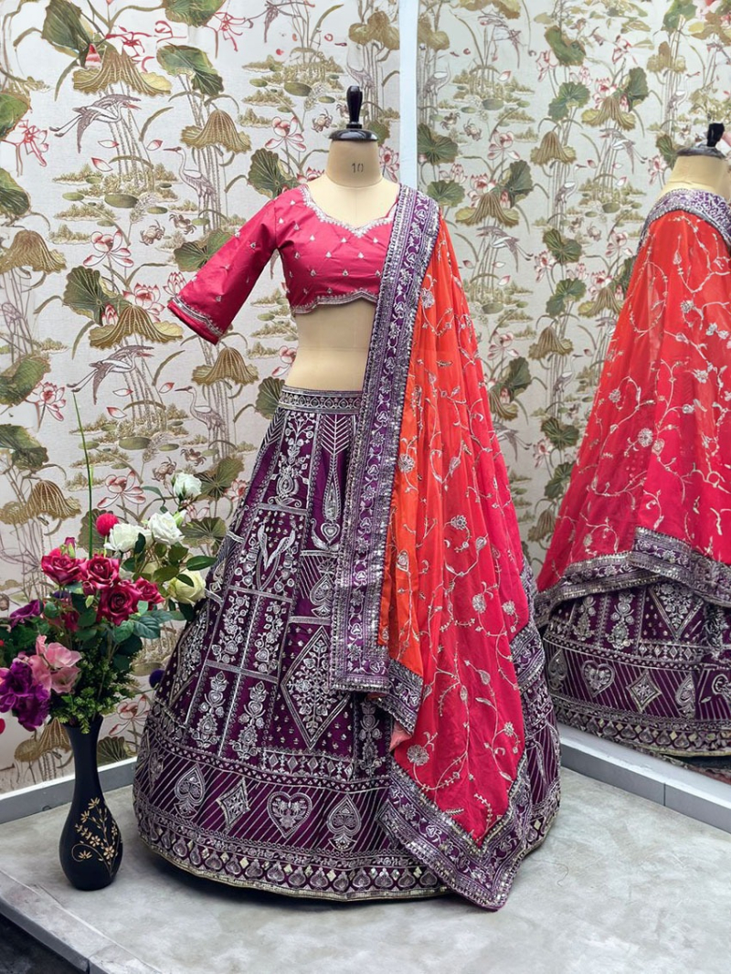 Designer Traditional Ethnic Deep Wine Jalpari Silk Lehanga Suit