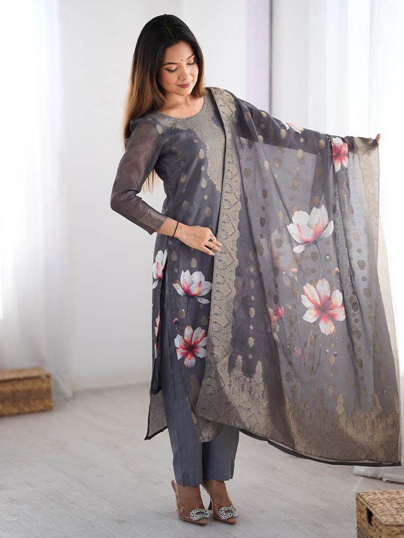 Authentic Traditional Ethnic Chanderi Silk Straight Suit