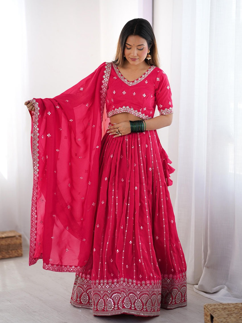 Designer Traditional Festive Rani Pink Shimmer Silk Lehanga Suit