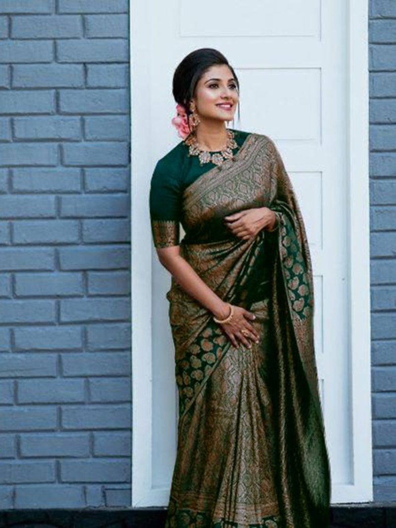 Authentic Soft Lichi Silk Saree with Antique Zari Weaving