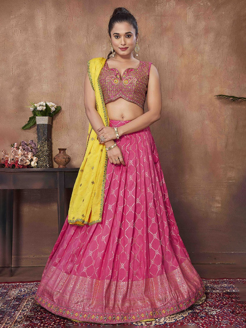 Authentic Elegant Traditional Festive Viscose Jacquard Russian Silk Lehanga Suit