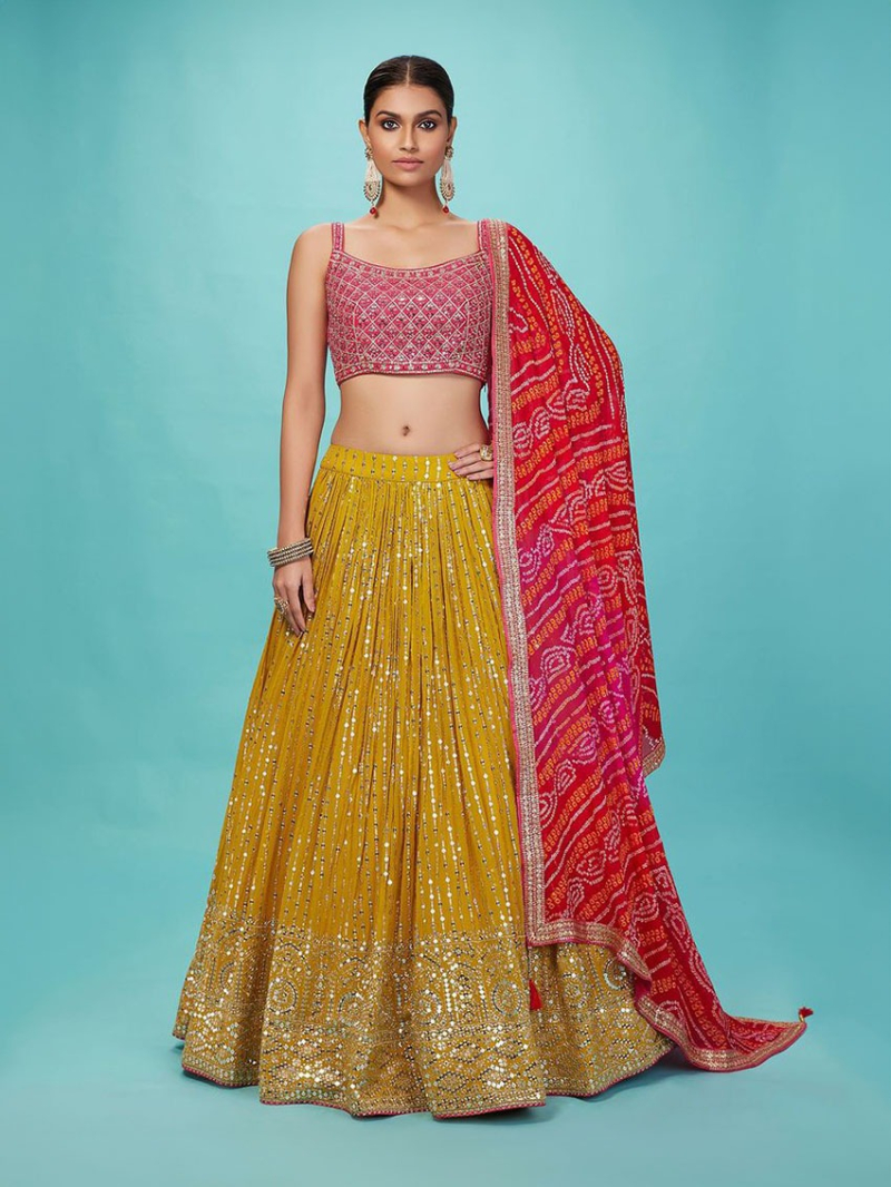 Designer Ethnic Traditional Yellow Georgette Lehanga Suit