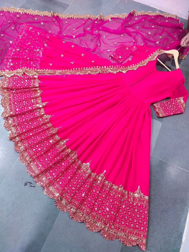 Elegant Ethnic Festive Vibrant Rani Pink Embroidered Anarkali Gown Suit