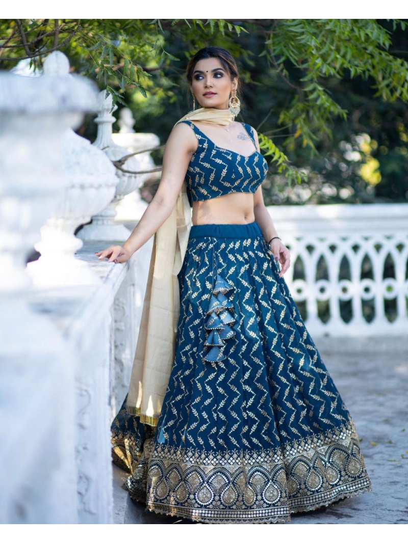 Teal Blue Georgette Lehanga Choli