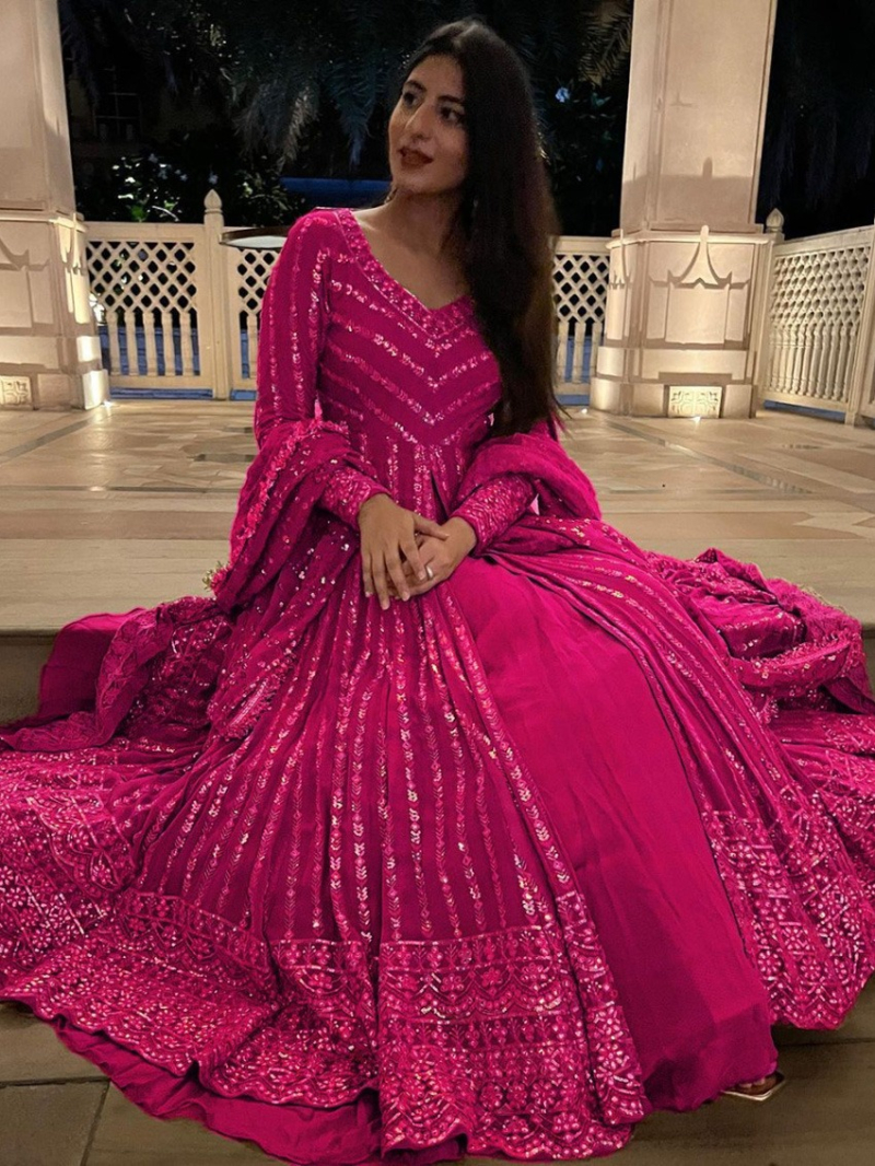 Authentic Rani Pink Faux Georgette Lehanga 