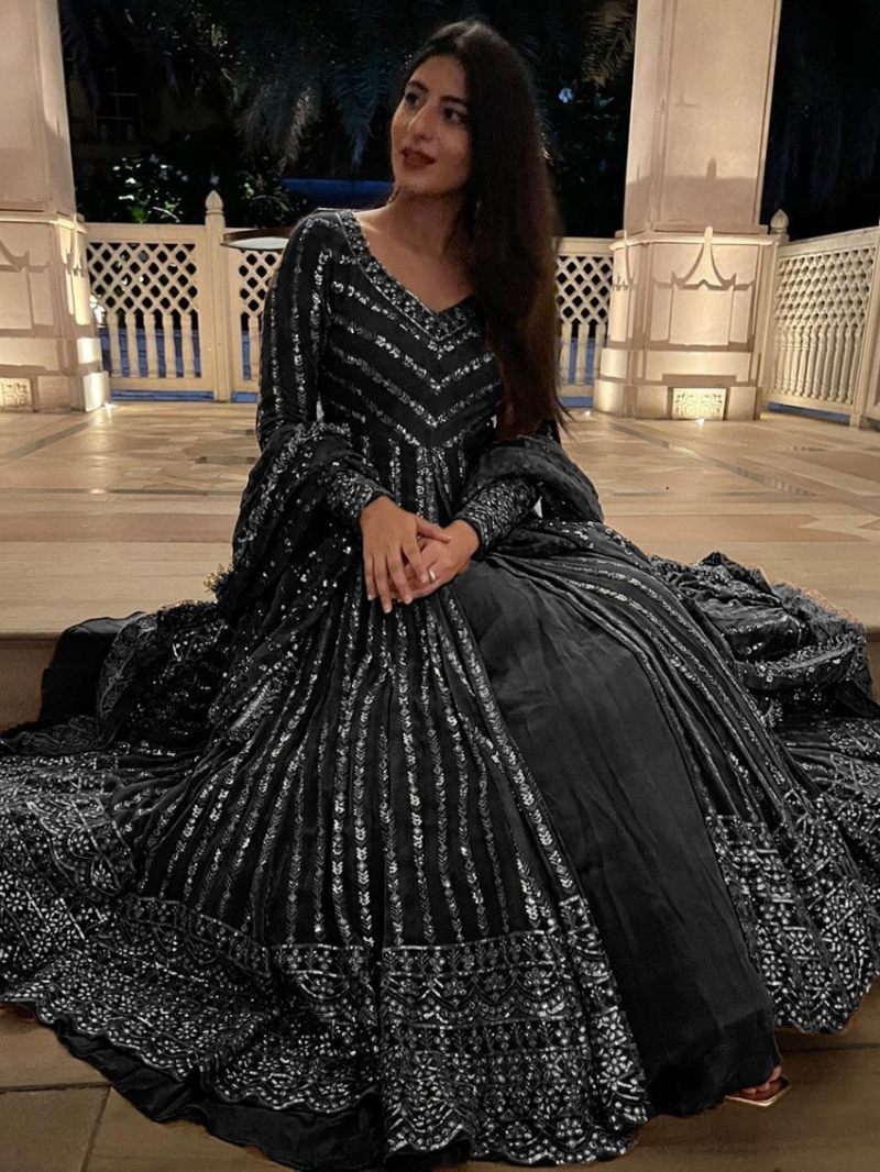 Authentic Black Faux Georgette Lehanga Suit