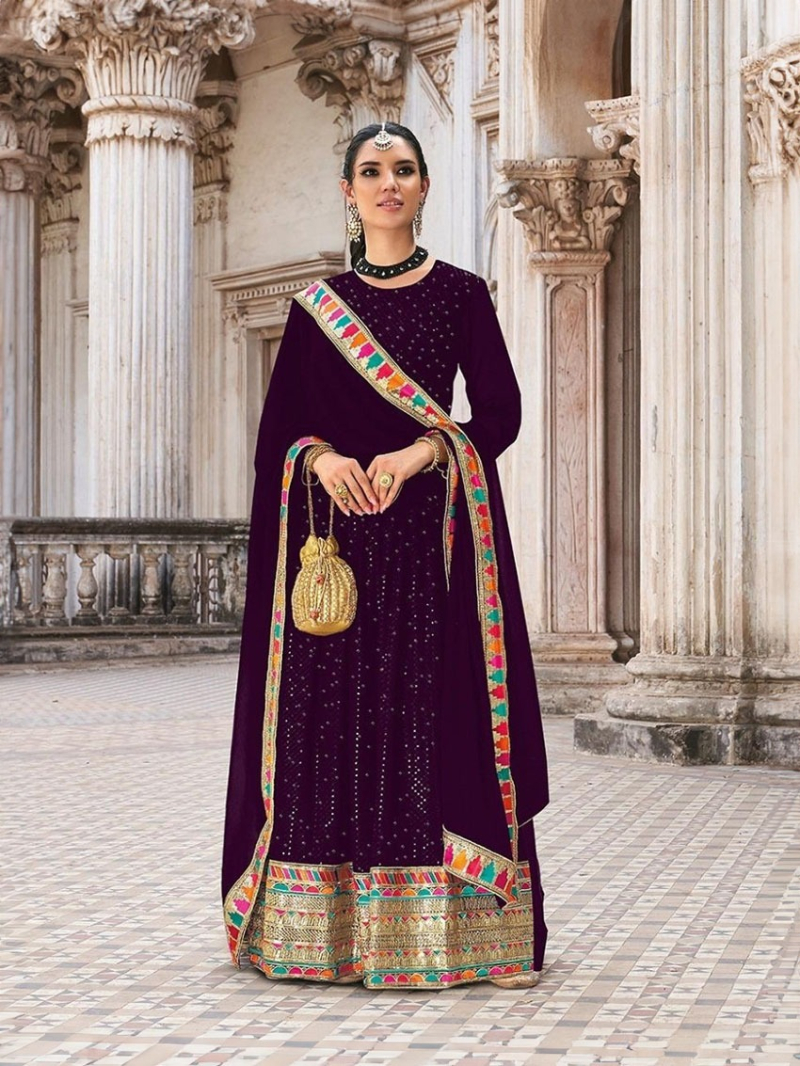 Elegant Ethnic Wine Georgette Anarkali Suit 