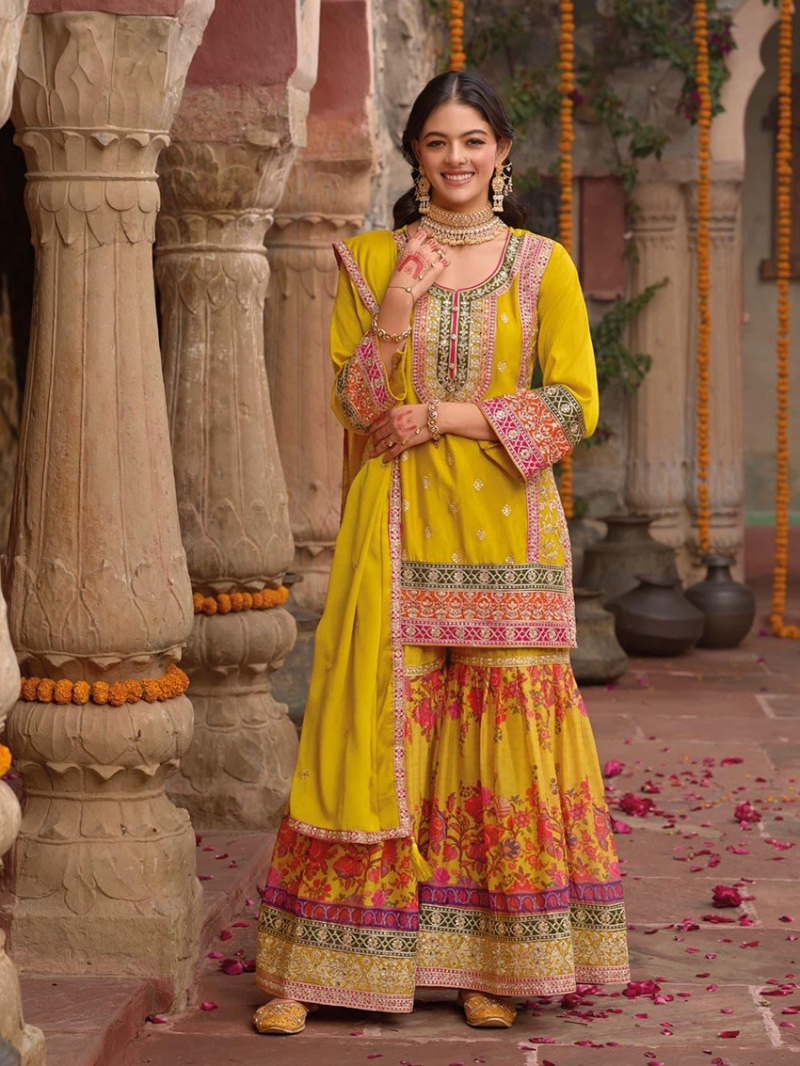 Ethnic Festive Traditional Mustard Sharara Suit