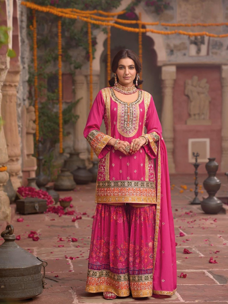 Elegant Ethnic Rani Pink Sharara Suit