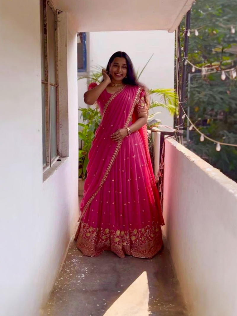 Elegant Ethnic Embroidered Georgette Lehanga Suit
