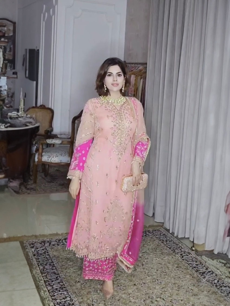 Authentic Traditional Light Pink Georgette Plazo Suit
