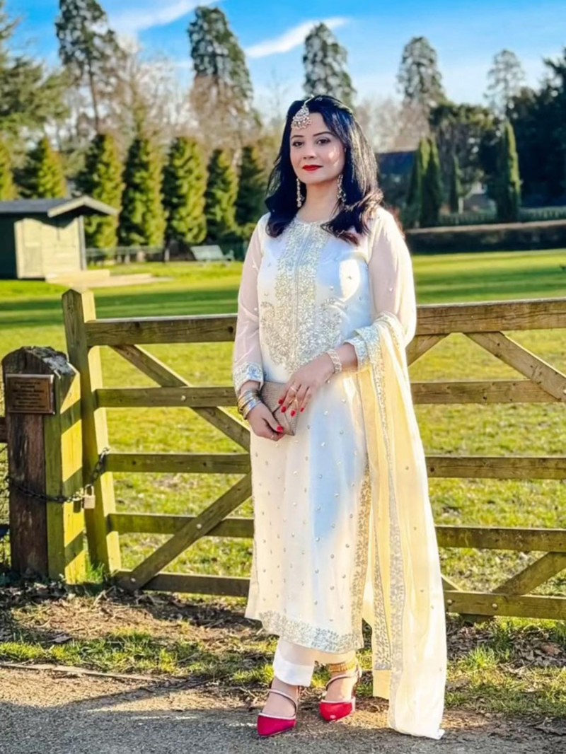 Authentic Traditional Festive White Georgette Straight Suit