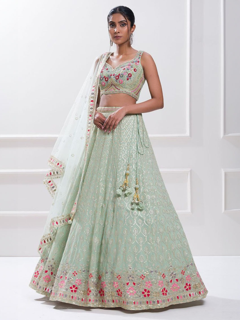 Designer Ethnic Elegant Mint Green Georgette Lehanga Suit
