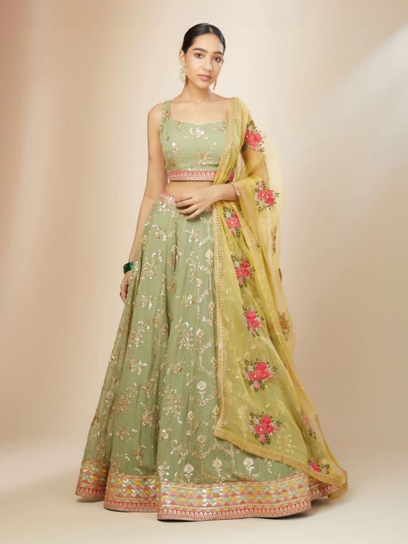 Elegant Ethnic Designer Pista Georgette Lehanga Suit