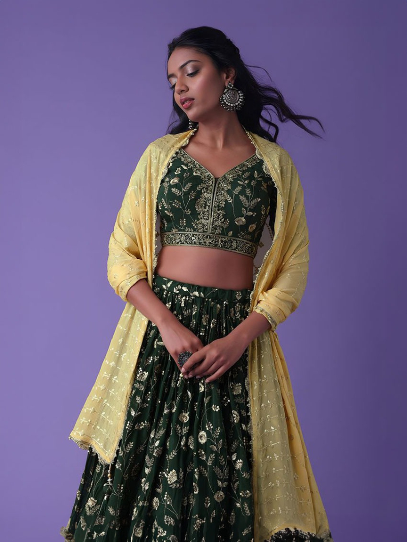 Designer Ethnic Elegant Green Georgette Lehanga Suit