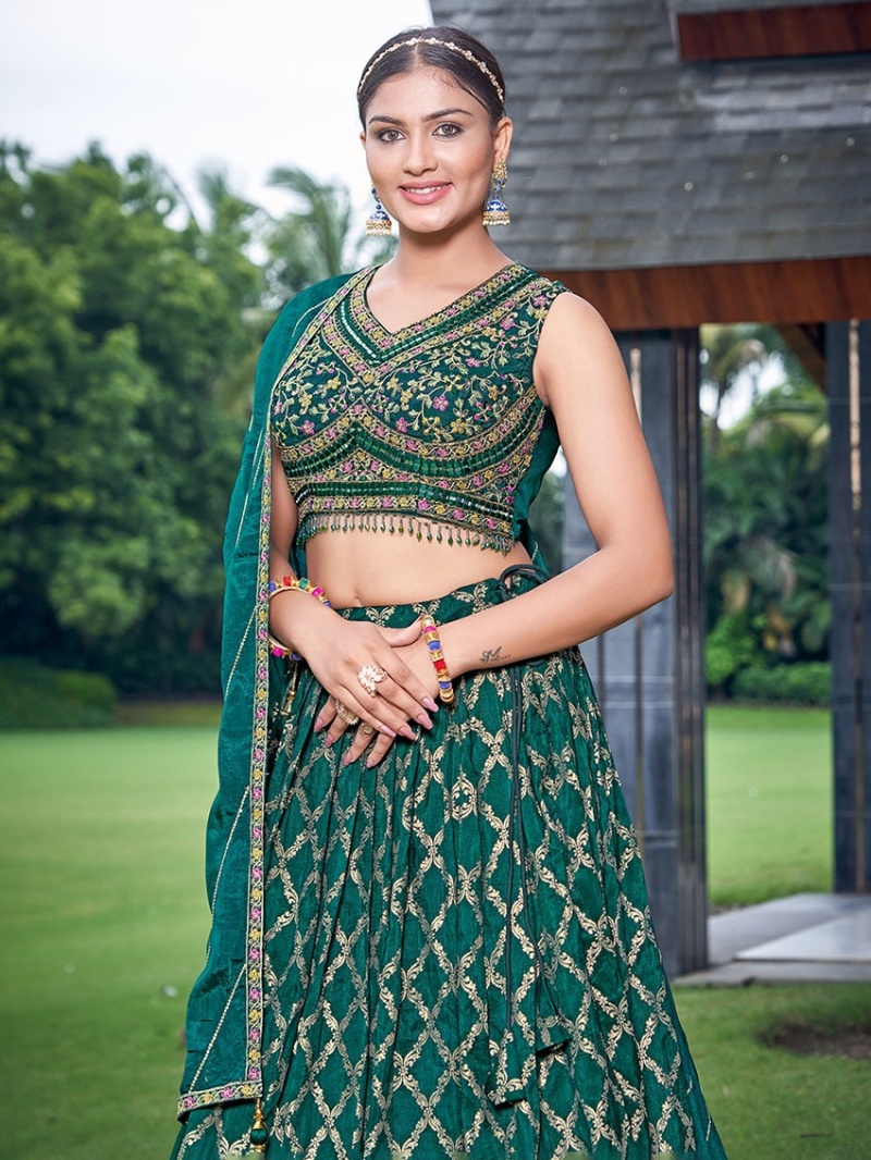 Elegant Traditional Ethnic Festive Viscose Jacquard Russian Silk Lehanga Suit