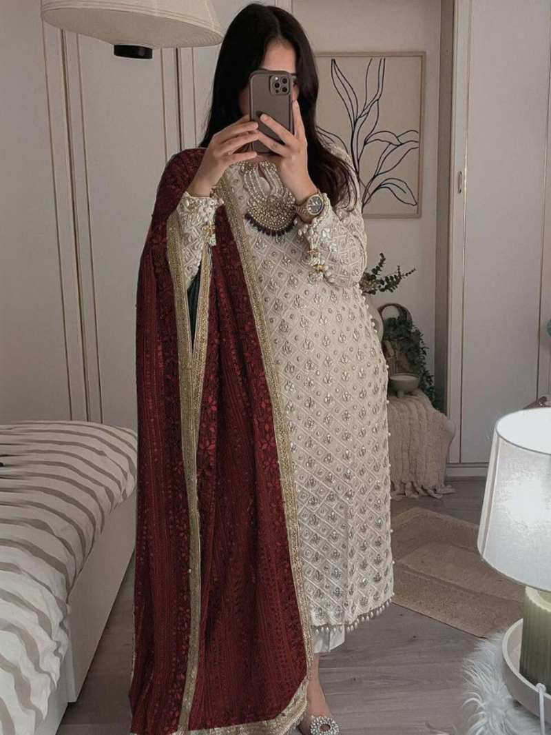 Elegant Ethnic Festive Faux Georgette Straight Suit