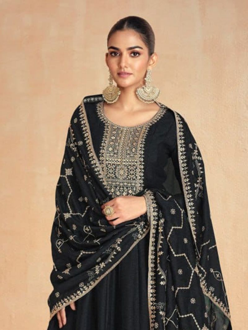 Elegant Heavy Black Premium Silk Anarkali Suit