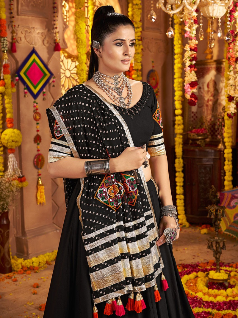 Designer Traditional Black Viscose Rayon Navratri Lehanga Suit