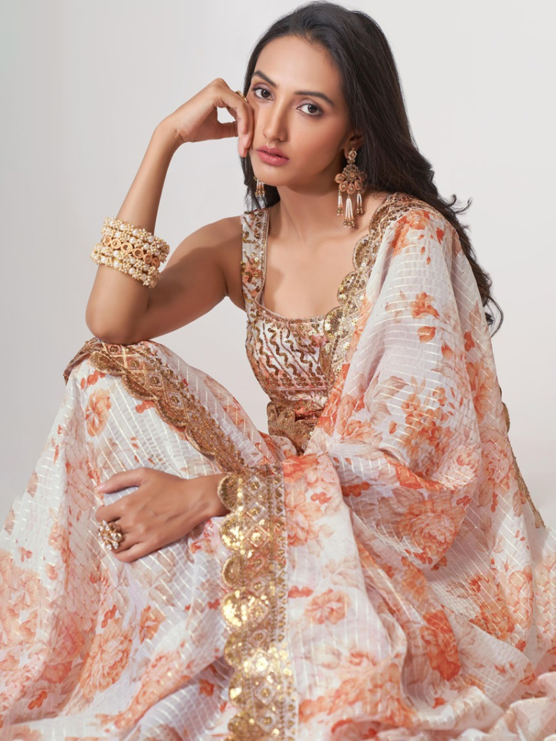 Elegant Ethnic Traditional Festive Organza Saree 