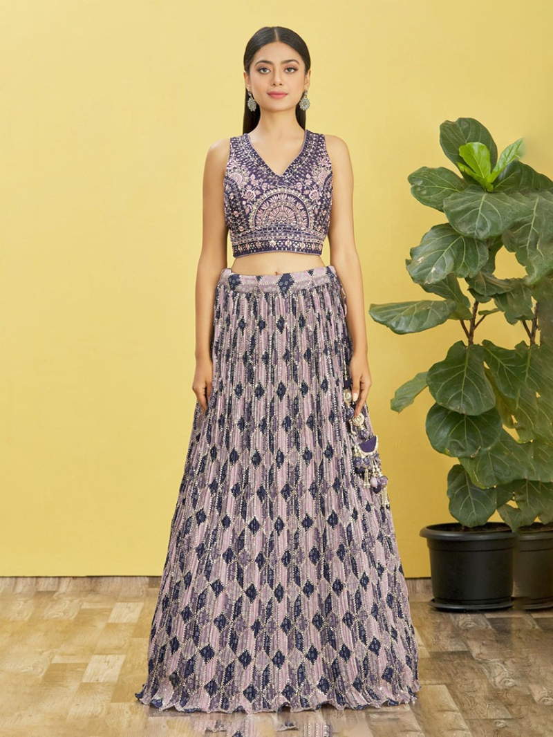 Elegant Ethnic Festive Traditional Chinnon Silk & Soft Net Lehanga Suit