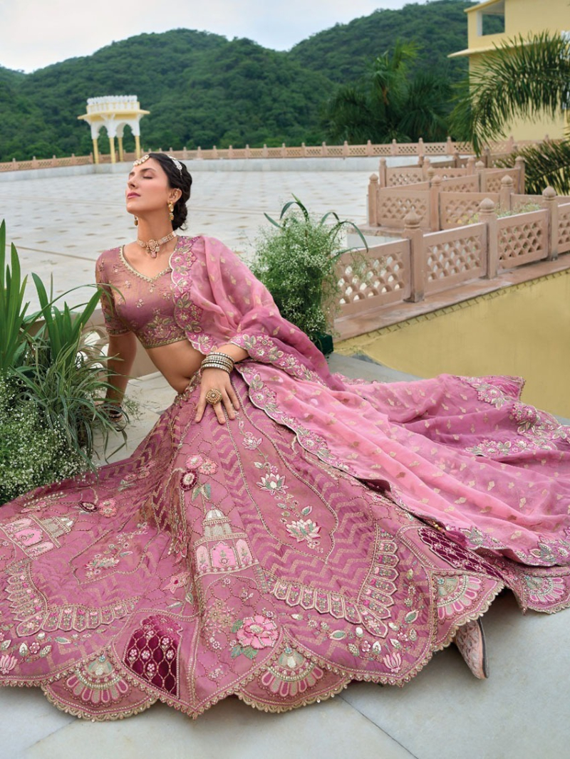 Traditional Ethnic Festive Dusty Rose Fancy Silk  Lehanga 