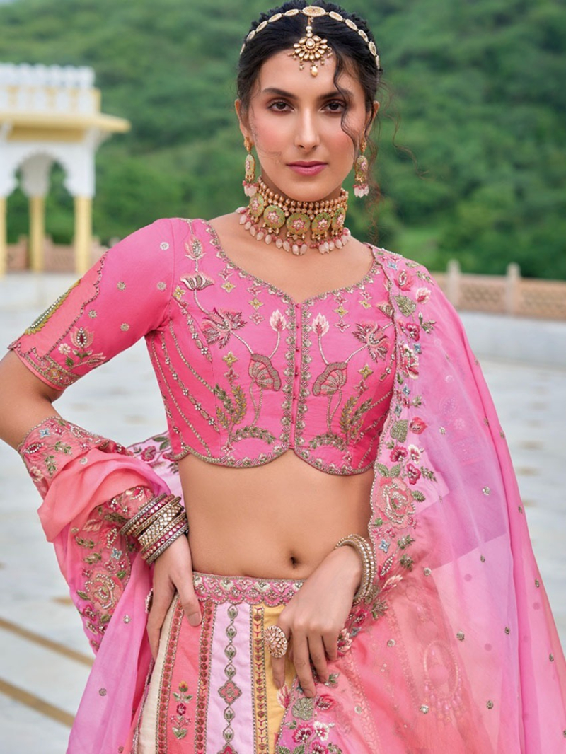 Elegant Ethenic Festive Pink Fancy Silk Lehanga