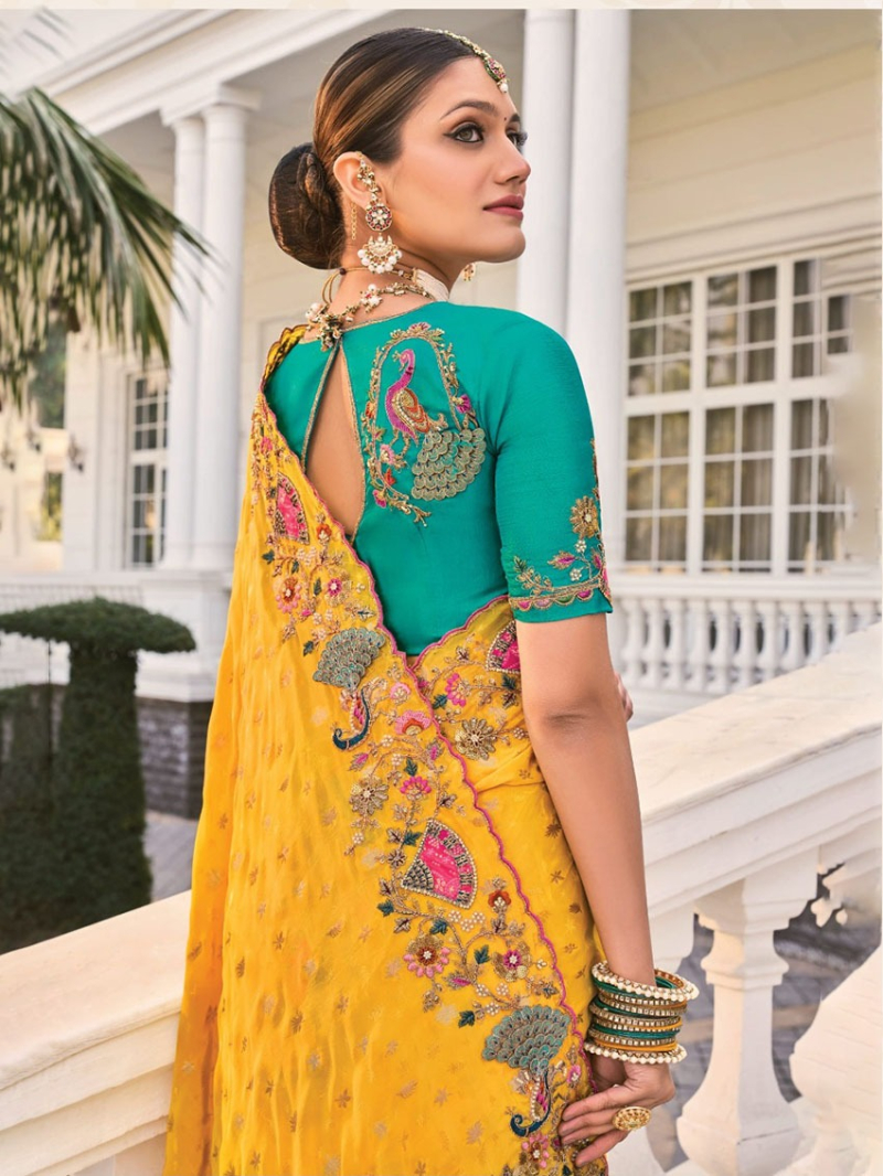 Elegant Ethenic Festive Premium Mustard Crepe Saree
