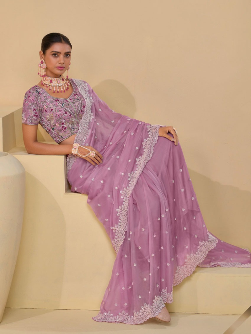 Elegant Athenic Festive Lilac Banarasi Tuscany Saree