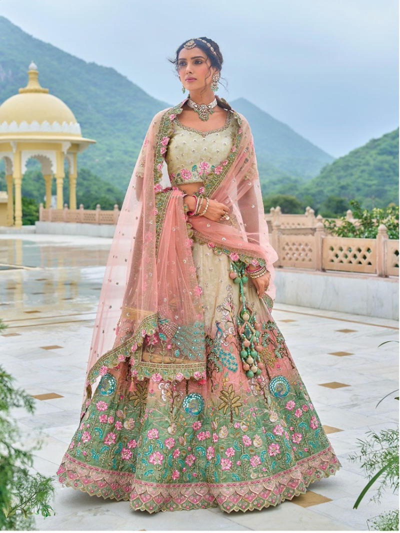 Designer Festive Pastel Peach Fancy Silk Lehanga