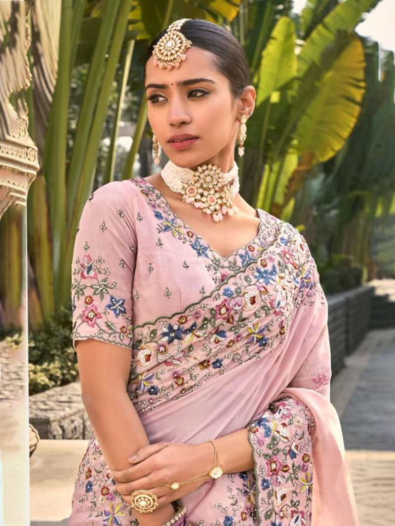 Traditional Ethnic Festive Pastel Pink Banarasi Zari Saree 