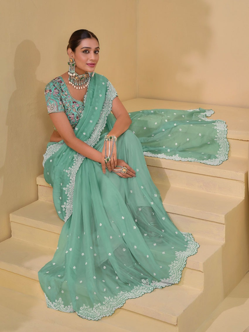 Traditional Ethnic Festive Sea foam Green Banarasi Silk Saree