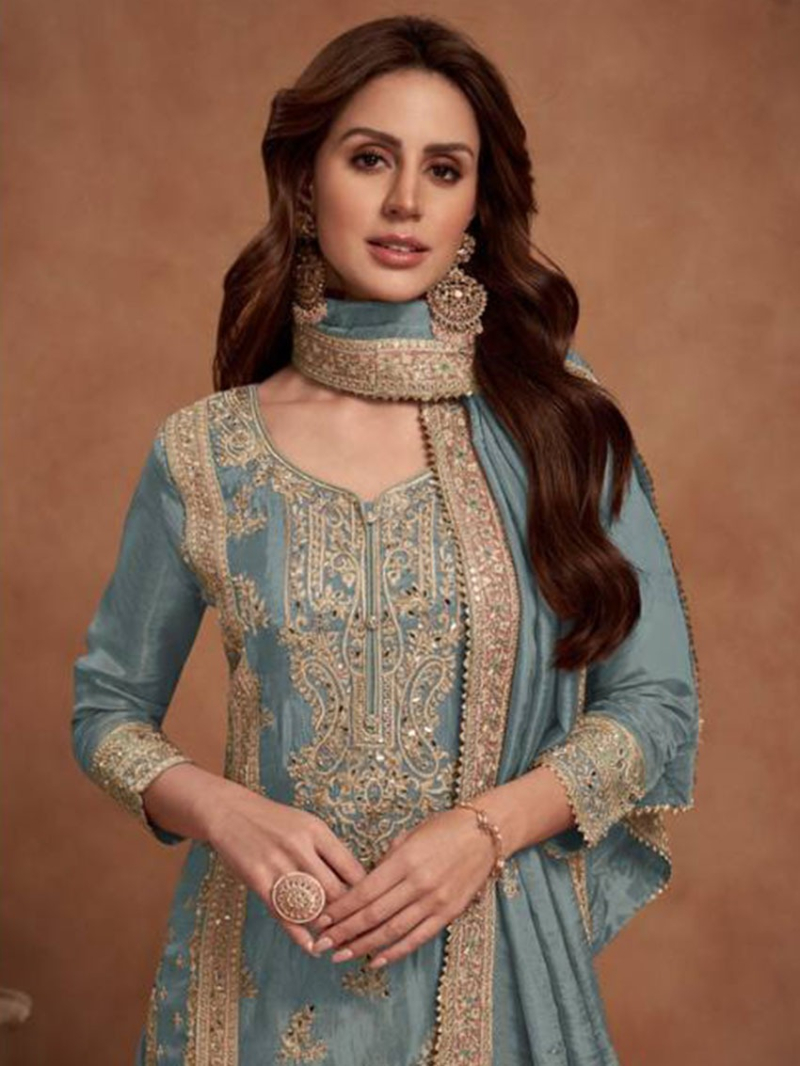 Designer Festive Silk Sharara Suit 