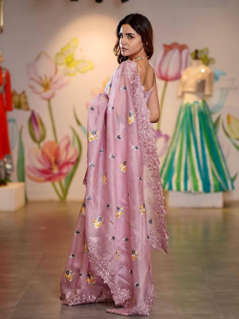 Elegant Ethenic Festive Premium Onion Pink Soft Organza Silk Saree