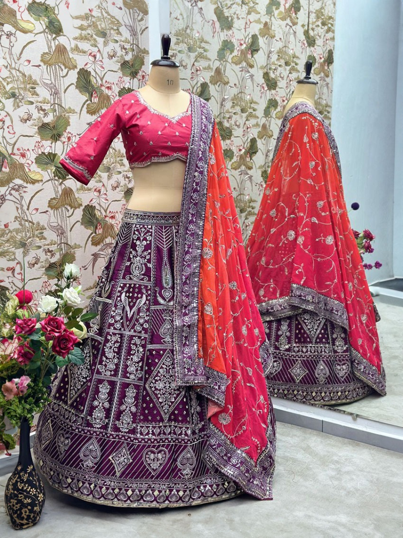 Designer Traditional Ethnic Deep Wine Jalpari Silk Lehanga Suit