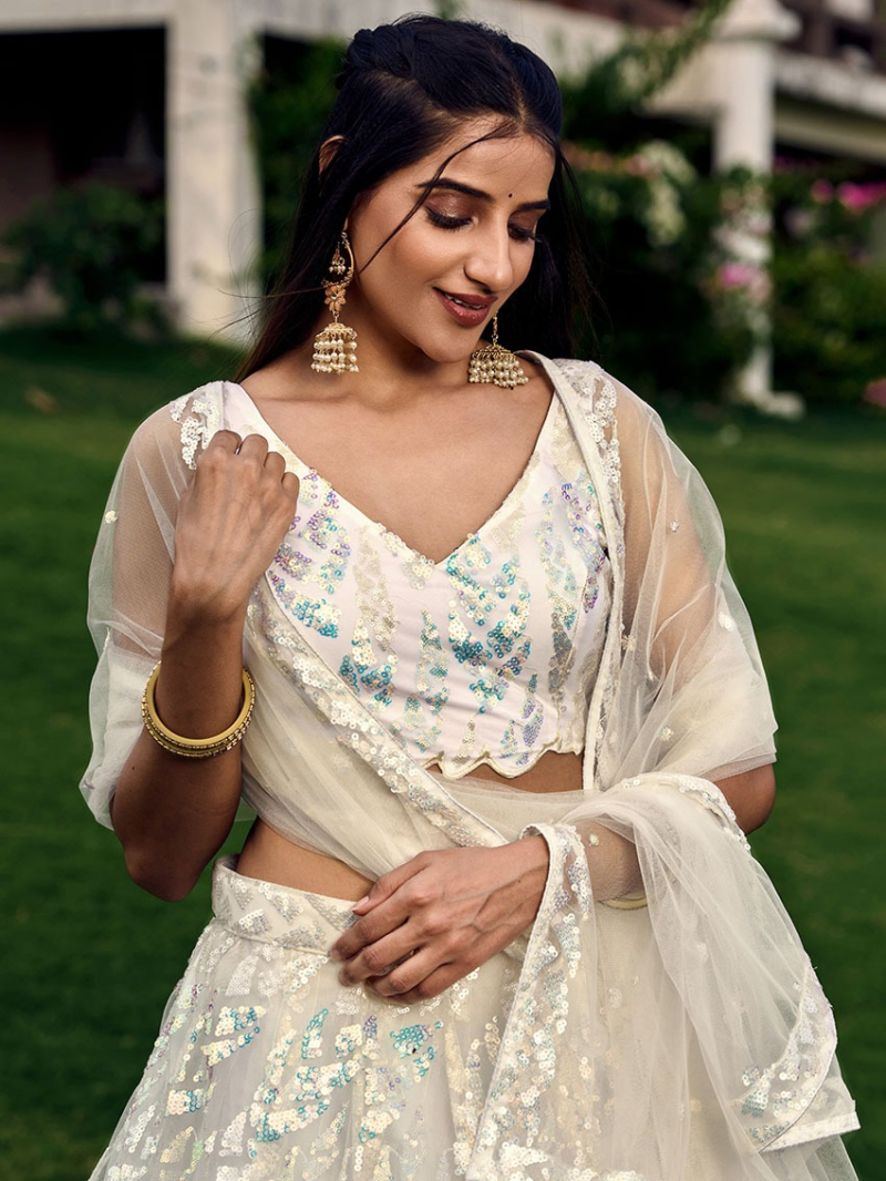 Traditional Ethnic Festive Elegant Soft Net Lehanga Suit