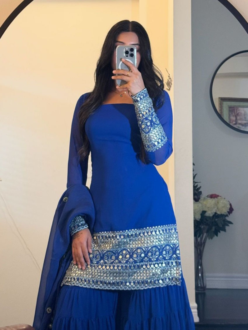 Ethnic Festive Traditional Elegant Royal Blue Georgette Sharara Suit