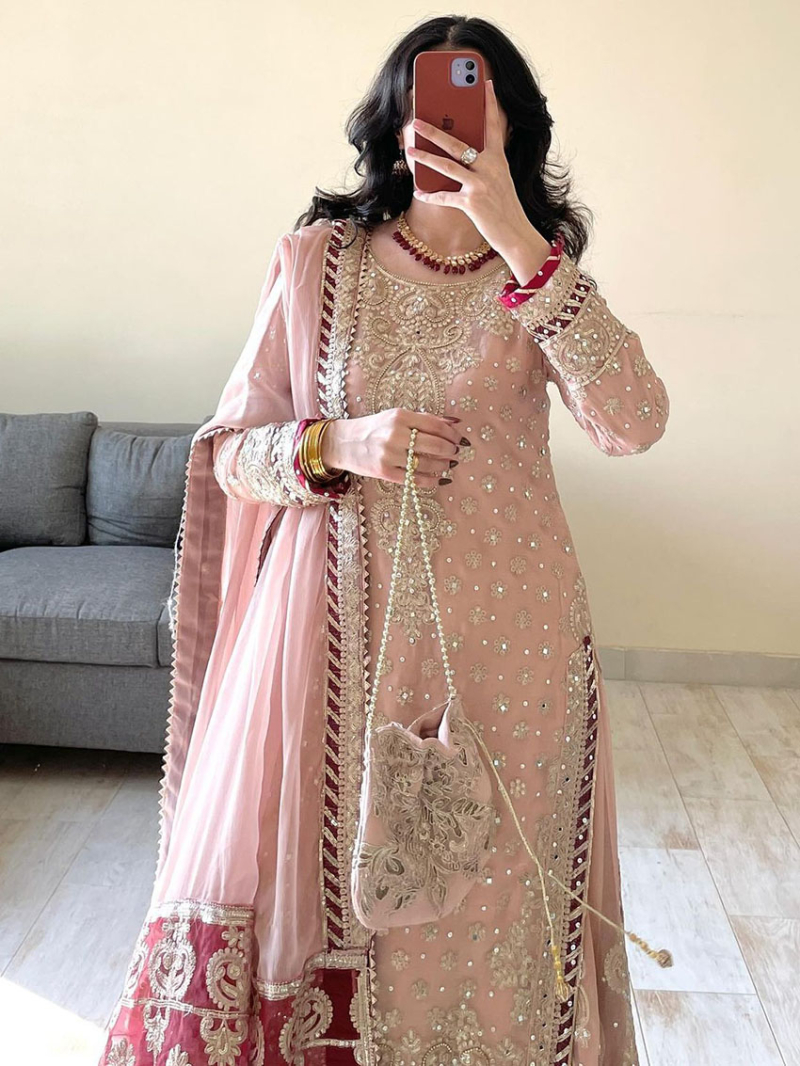 Traditional Ethnic Elegant Festive Blush Pink Georgette Sharara Suit