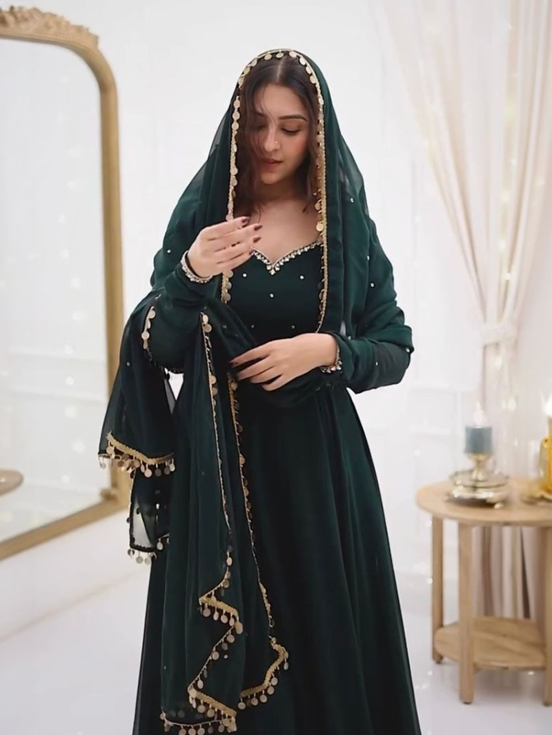 Traditional Ethnic Elegant Festive Deep Green Georgette Anarkali Suit