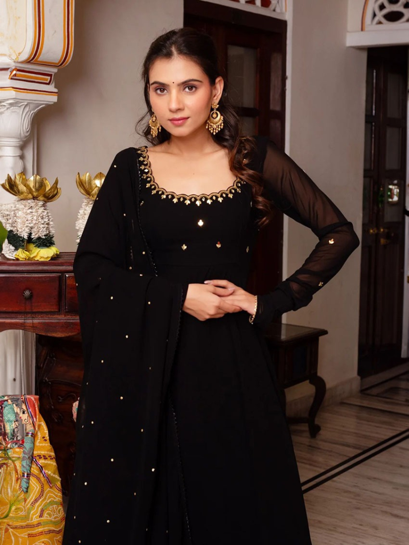 Authentic Traditional Festive Ethnic Black Georgette Anarkali Suit