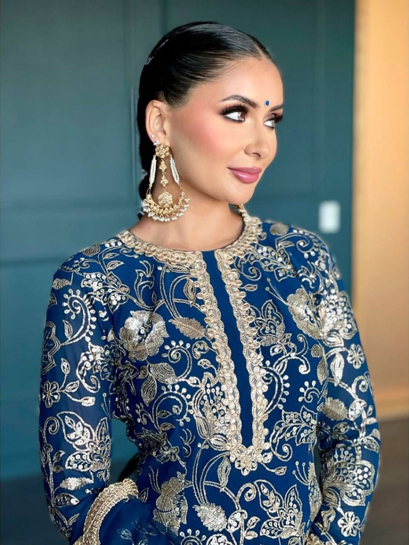 Festive Traditional Ethnic Bright Blue Georgette Sharara Suit