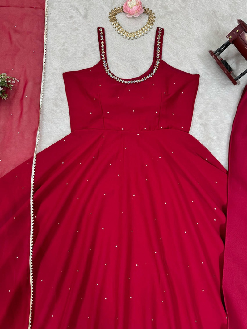 Authentic Ethnic Festive Traditional Maroon Georgette Anarkali Suit