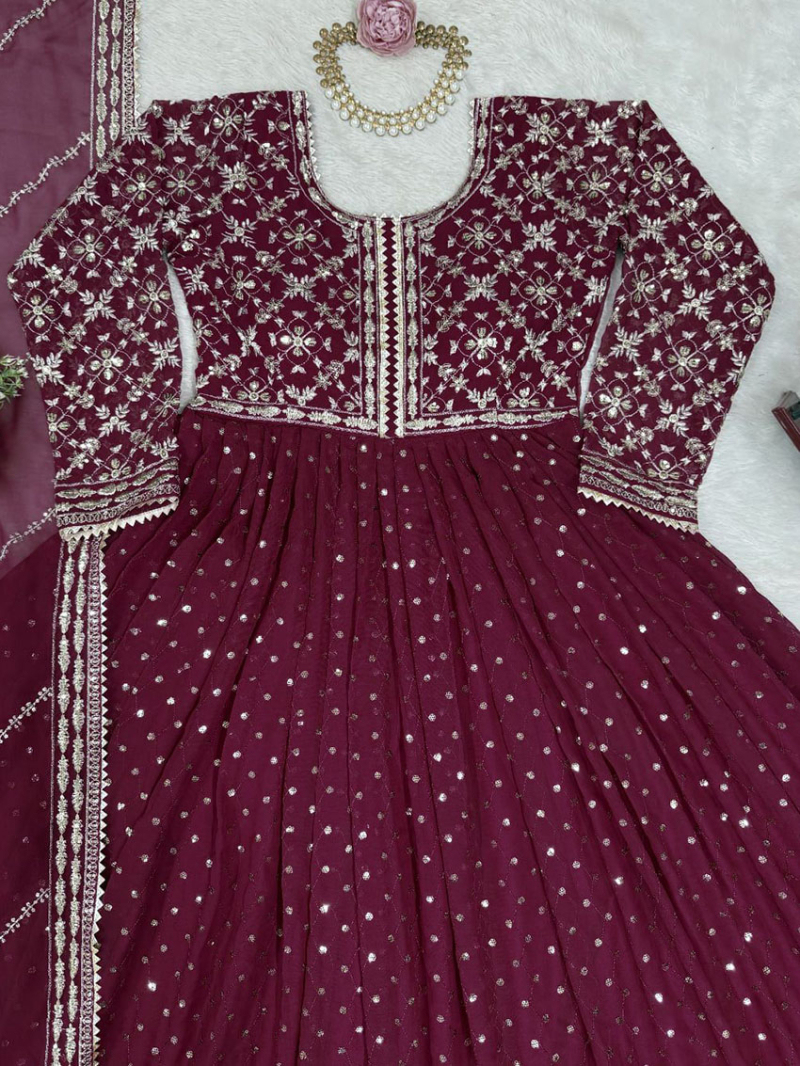 Authentic Elegant Traditional Festive Maroon Georgette Anarkali Suit
