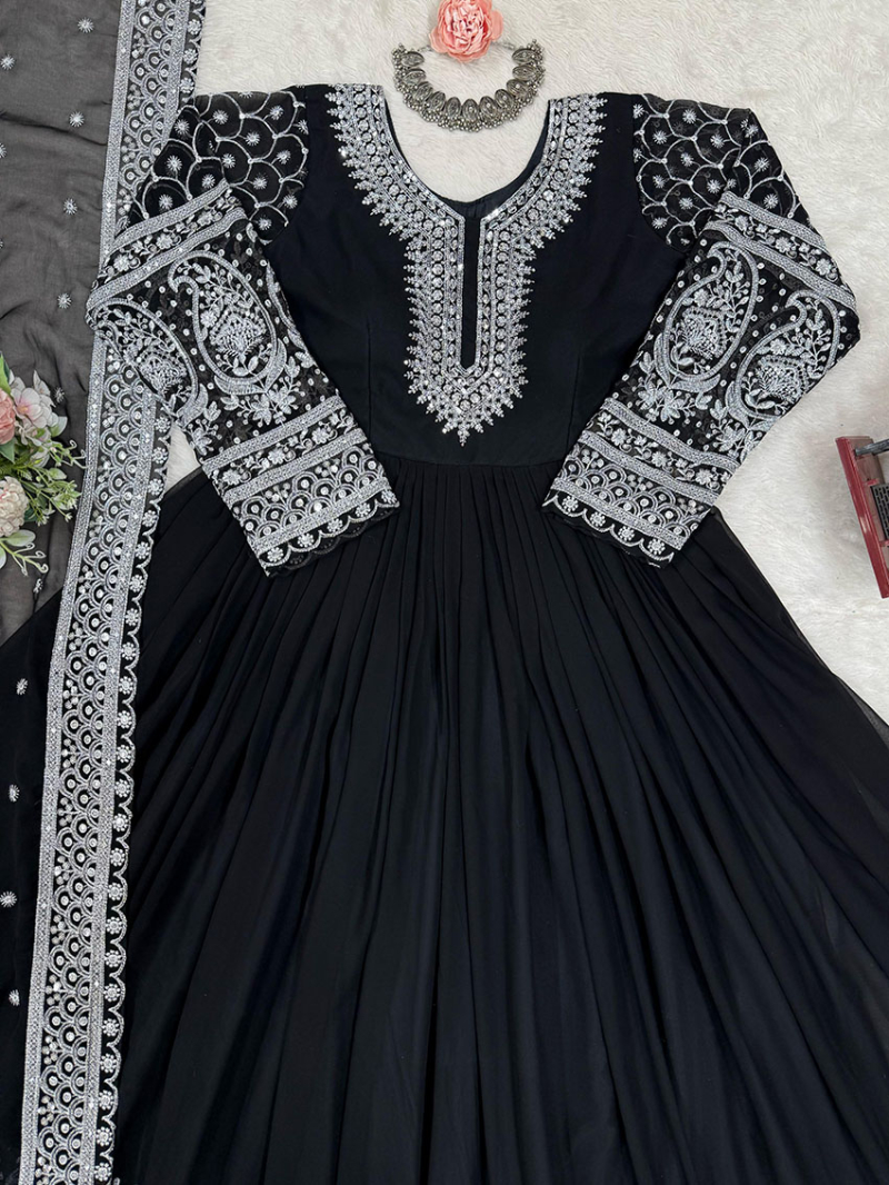 Authentic Traditional Ethnic Festive Black Georgette Anarkali Suit