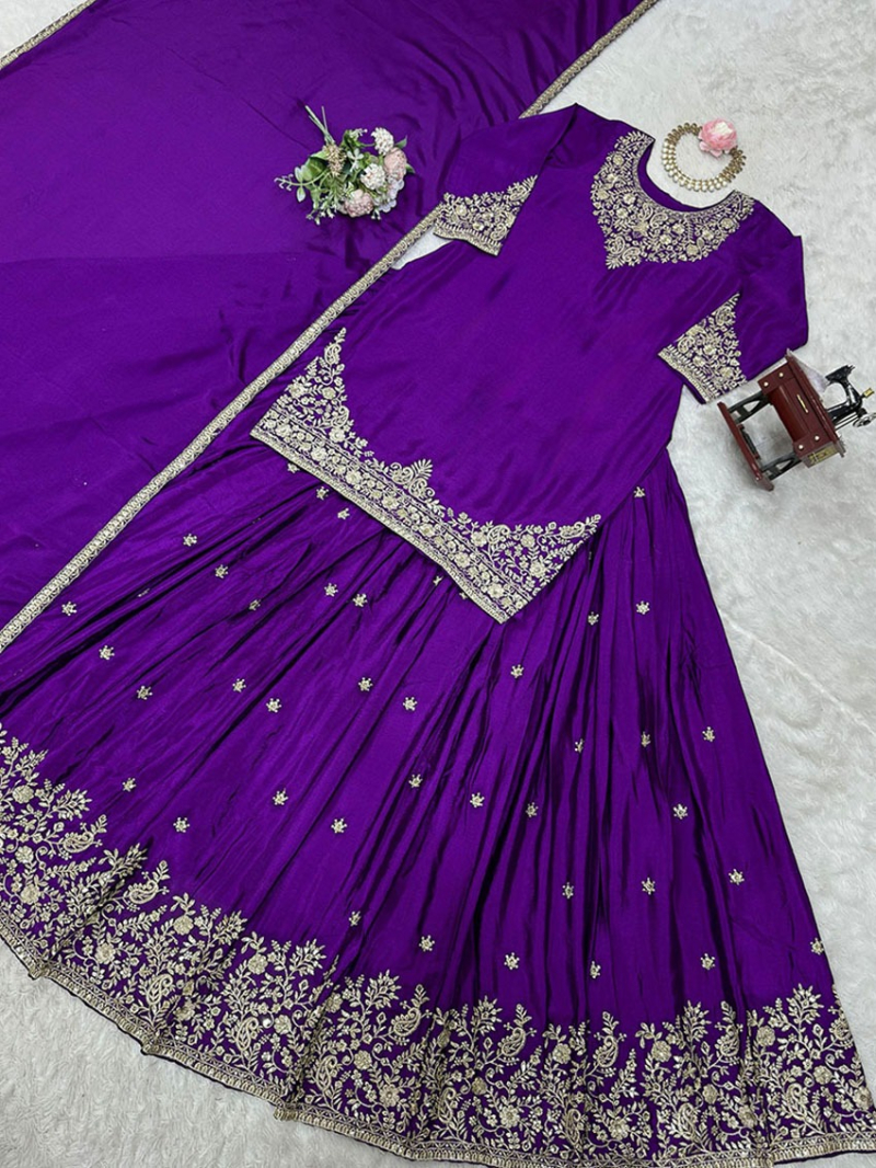 Elegant Designer Traditional Festive  Chinnon Silk Lehanga Suit