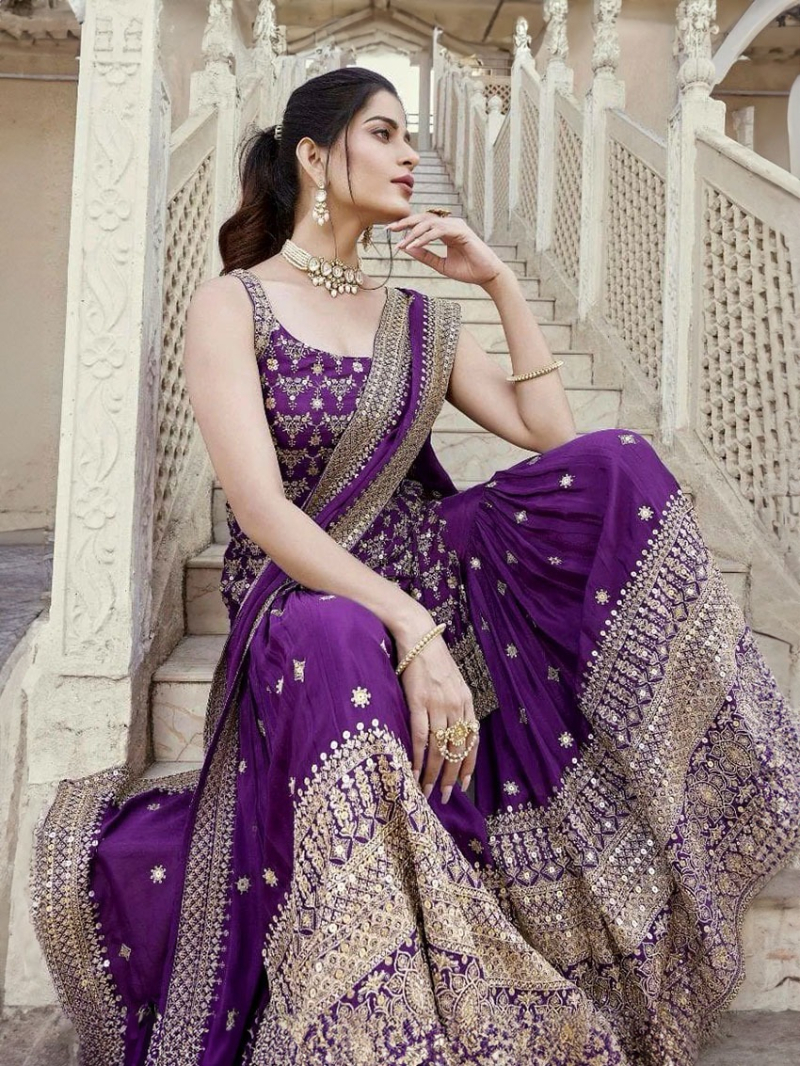 Designer Ethnic Elegant Festive Traditional Purple Georgette Sharara Suit