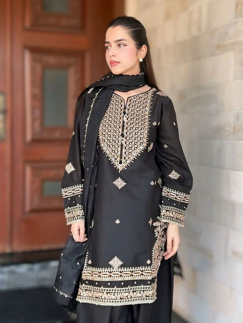 Traditional Ethnic Elegant Festive Black Roman Silk Sharara Suit