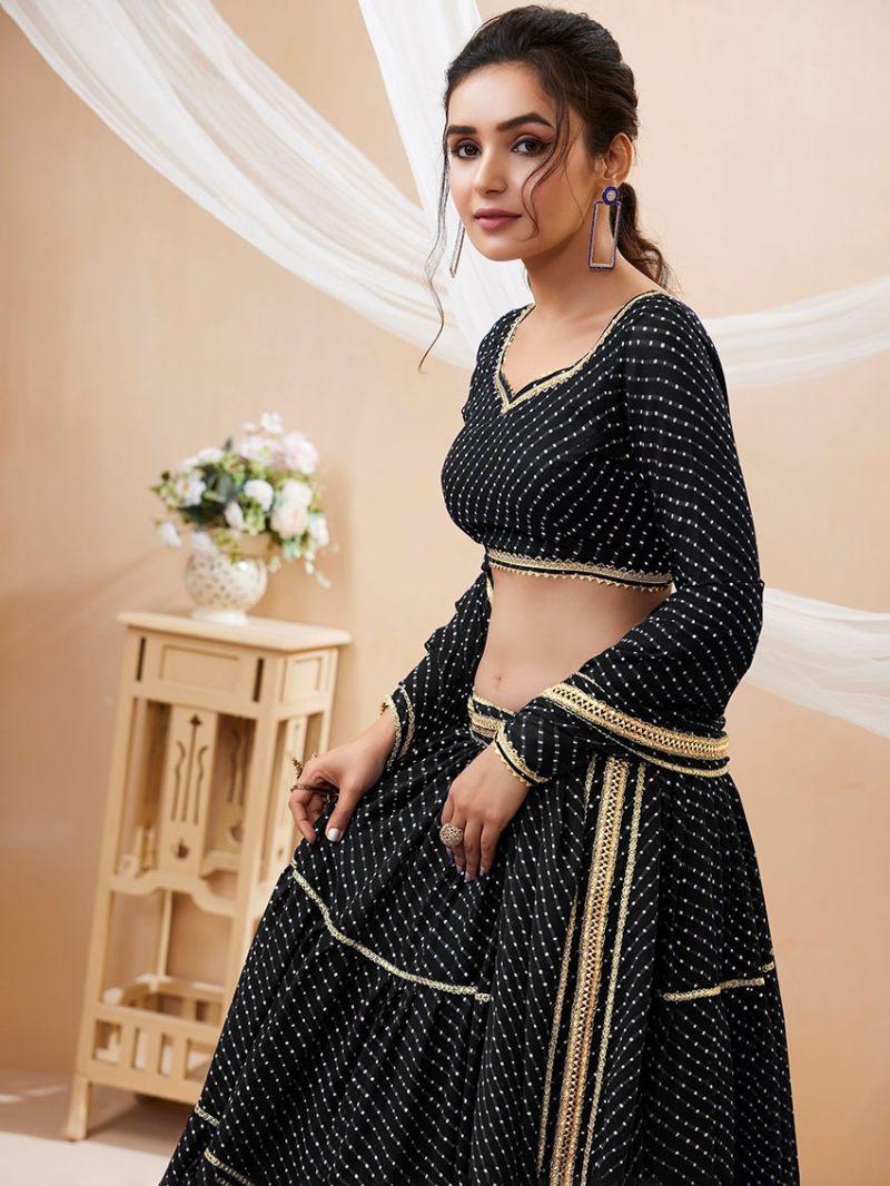Authentic Elegant Festive Traditional Georgette Lehariya Printed Lehanga Suit