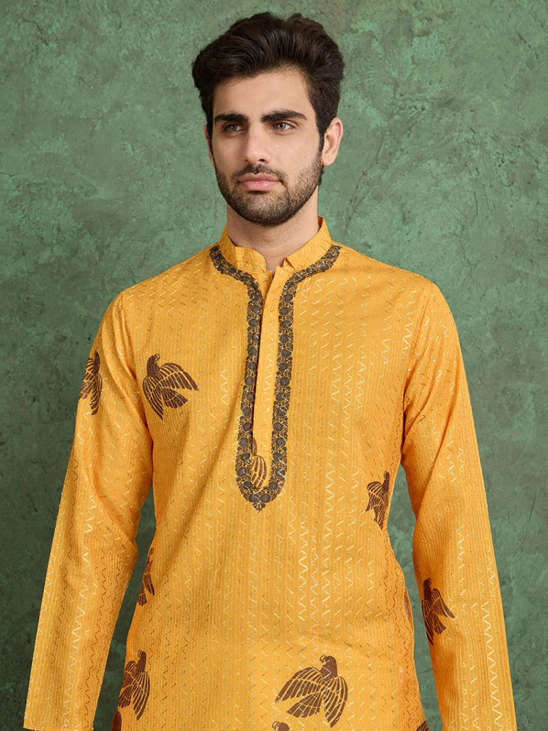 Designer Ethnic Mustard Rayon Kurta Pajama Set