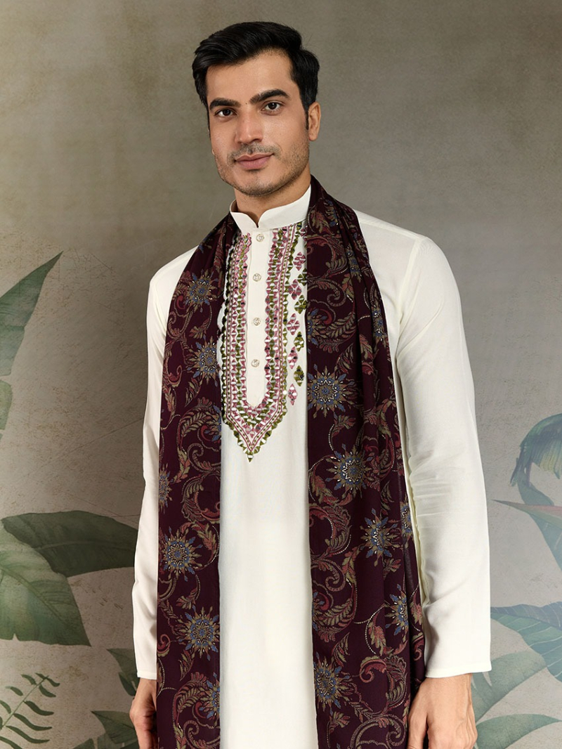 Ethnic Festive White Viscose Rayon Kurta Pajama with Duppata Set